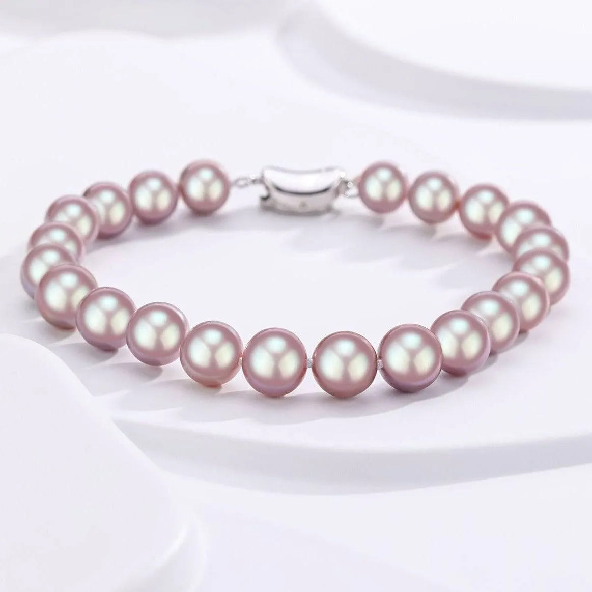 Purple Freshwater Pearl Bracelet, 6-9mm Silver