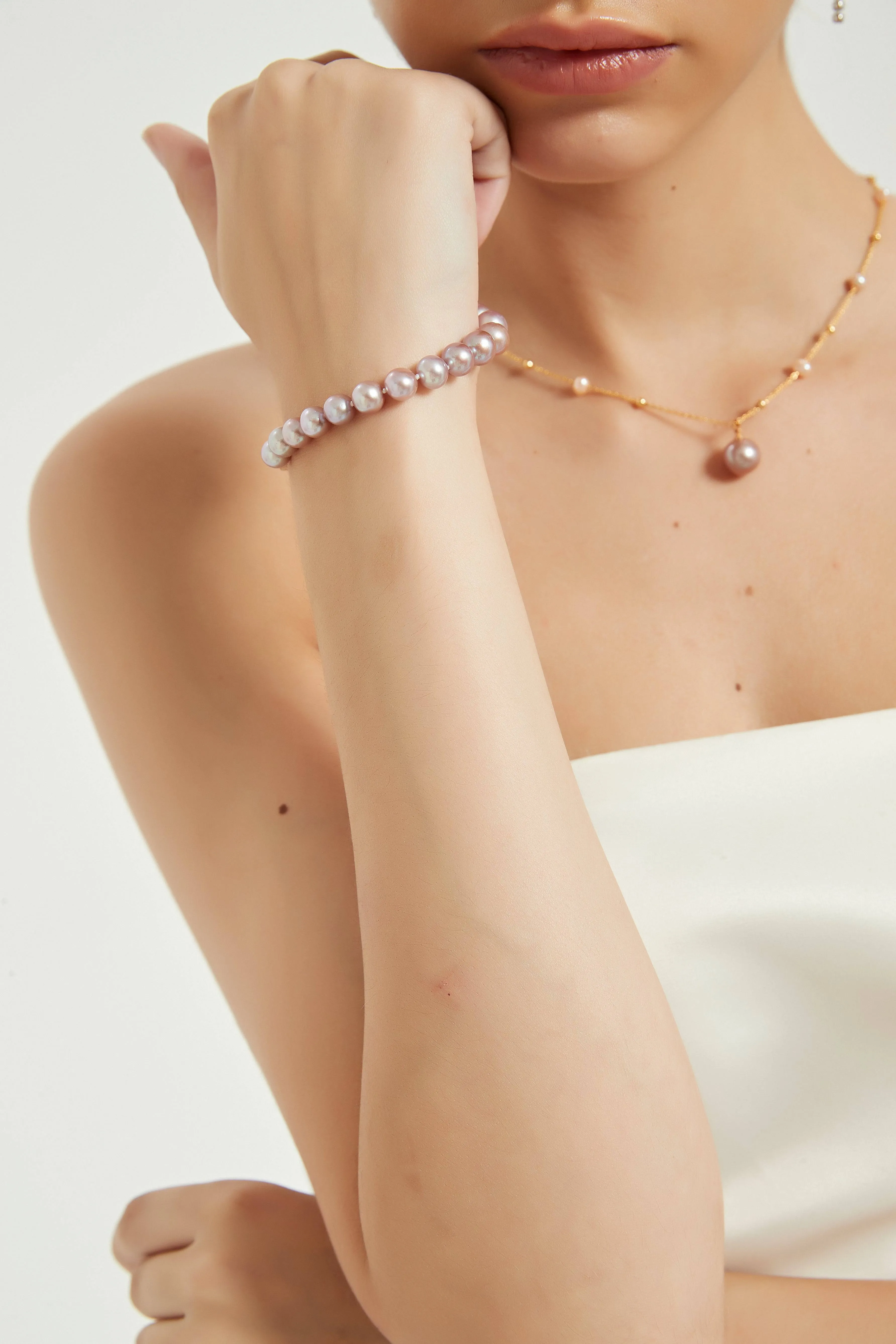 Purple Freshwater Pearl Bracelet, 6-9mm Silver
