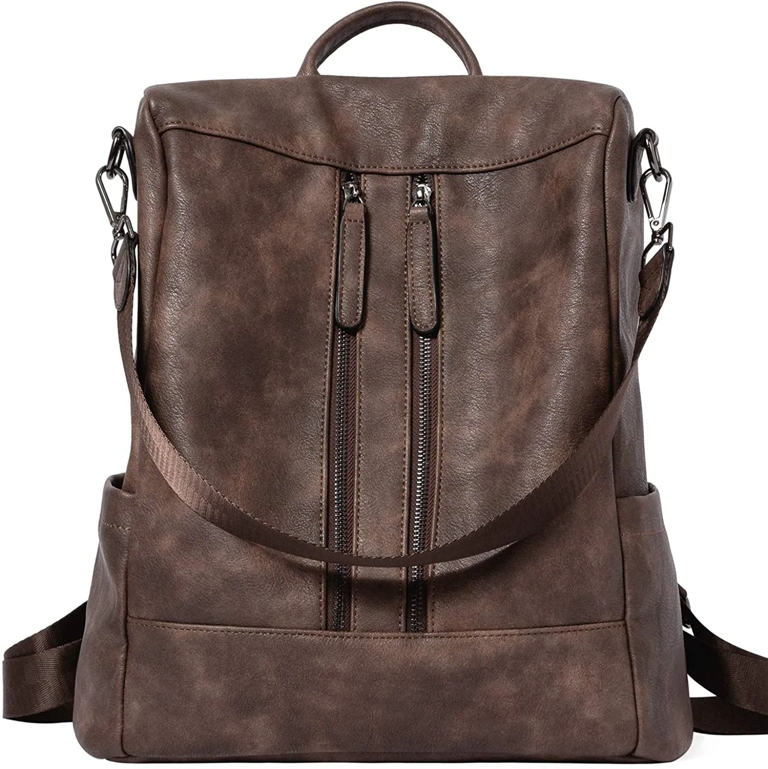 Purse Leather Beige/Brown Anti-theft Travel Backpack