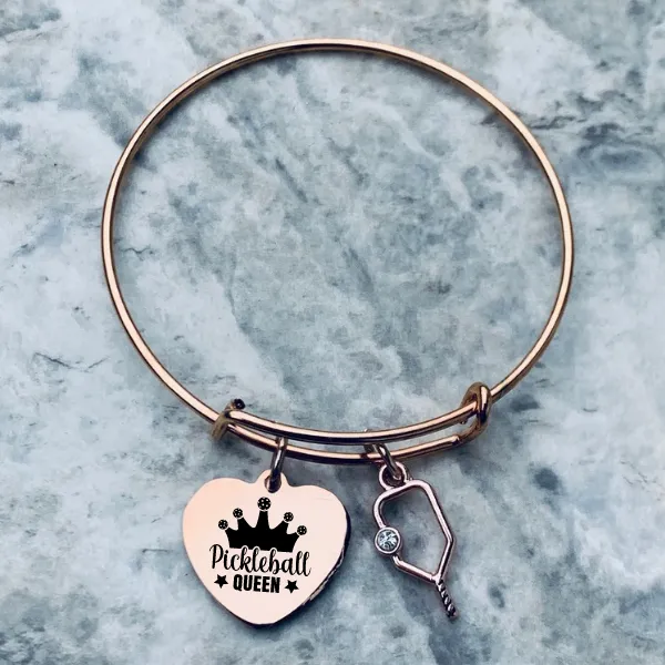 Rose Gold Pickleball Charm Bracelet- Pickleball Queen