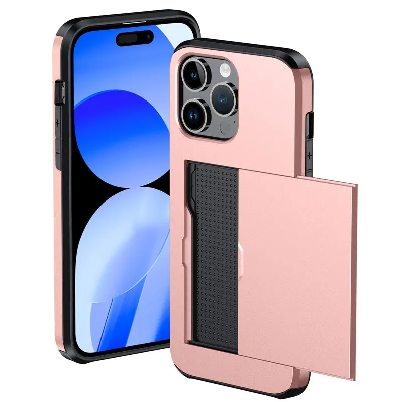 Shockproof Sliding Door Wallet Phone Case With Hidden Card Slot For iPhone