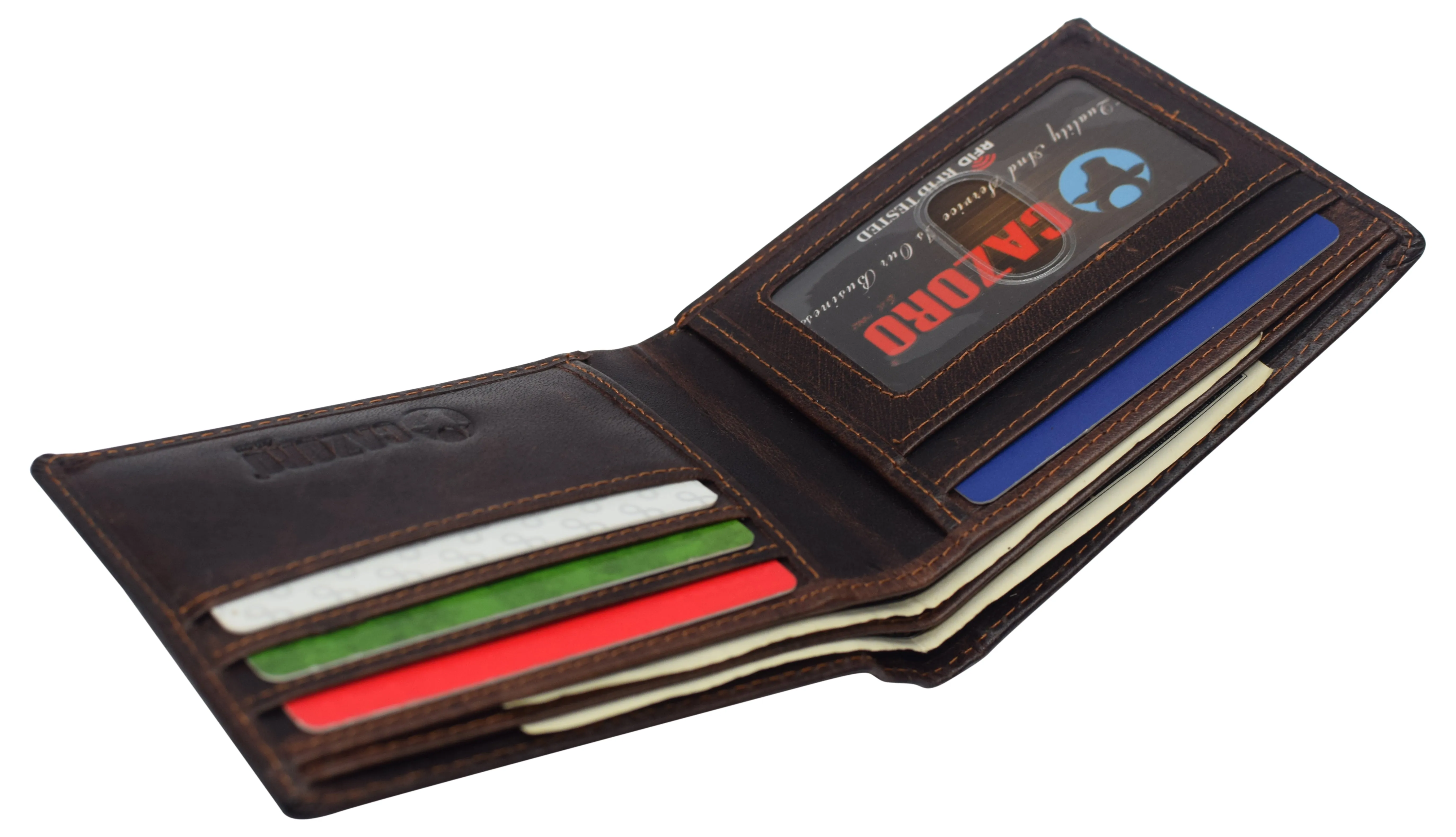 Slim Leather Bifold Wallets For Men - Minimalist Mens Wallet RFID Blocking Card Holder With ID Window Gifts For Men