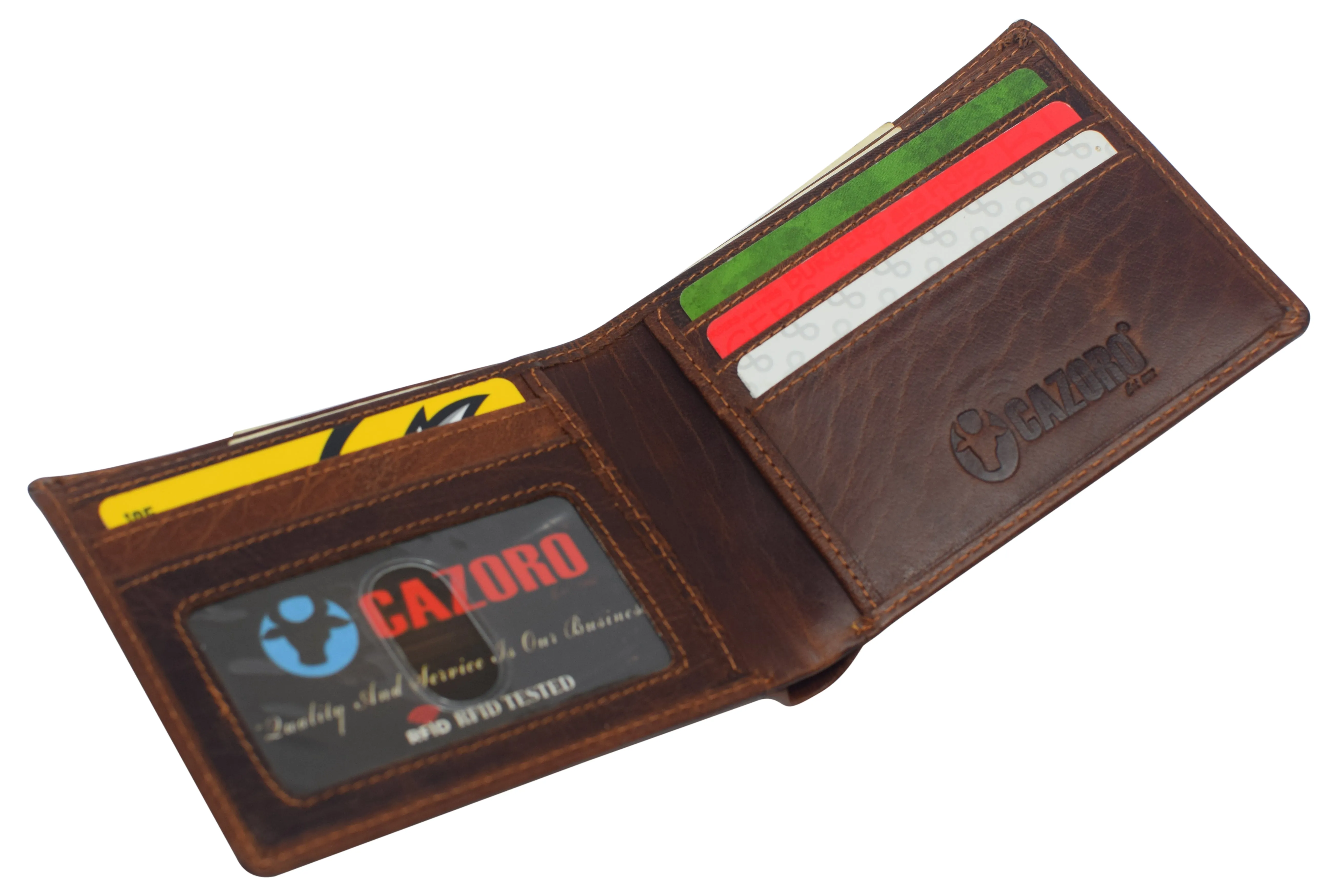 Slim Leather Bifold Wallets For Men - Minimalist Mens Wallet RFID Blocking Card Holder With ID Window Gifts For Men