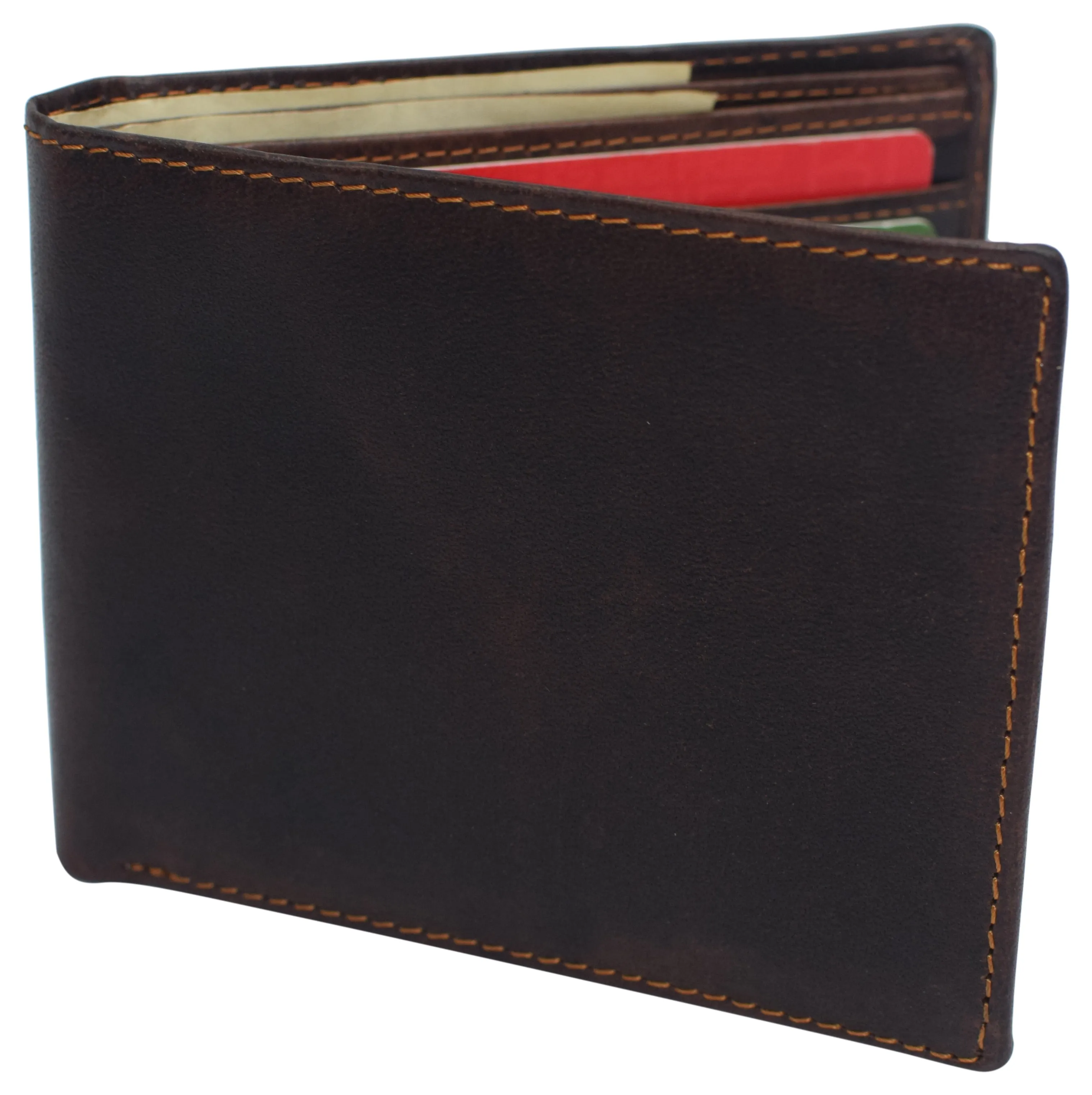 Slim Leather Bifold Wallets For Men - Minimalist Mens Wallet RFID Blocking Card Holder With ID Window Gifts For Men
