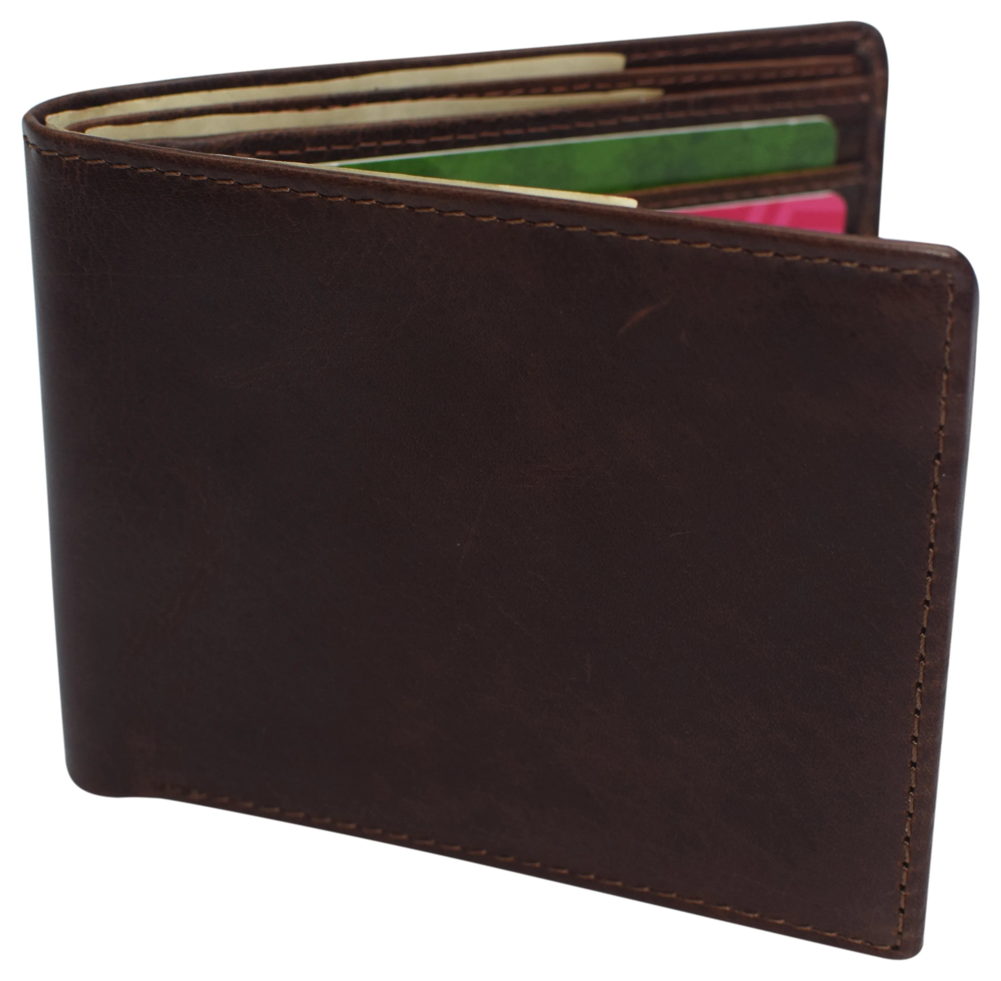 Slim Leather Bifold Wallets For Men - Minimalist Mens Wallet RFID Blocking Card Holder With ID Window Gifts For Men
