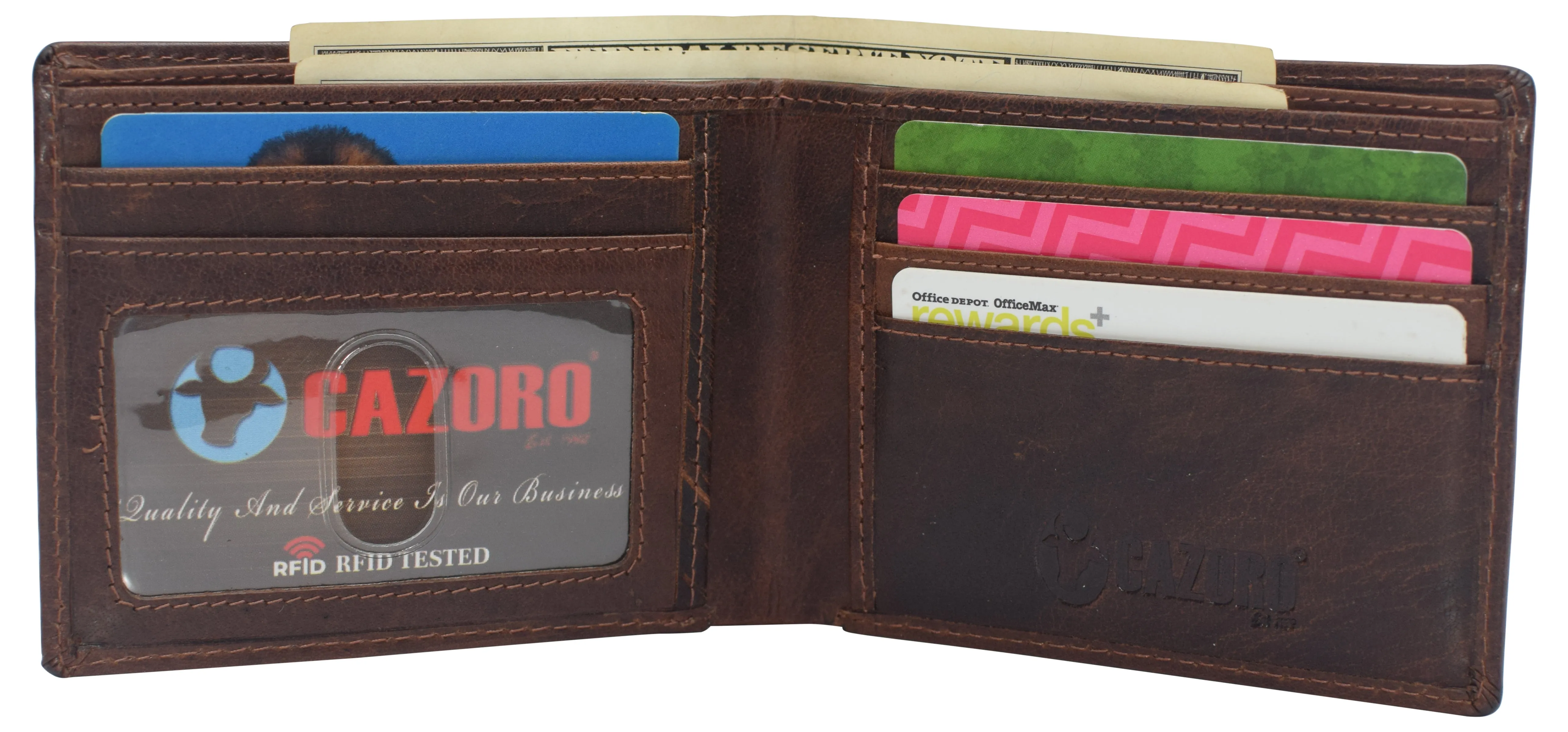 Slim Leather Bifold Wallets For Men - Minimalist Mens Wallet RFID Blocking Card Holder With ID Window Gifts For Men