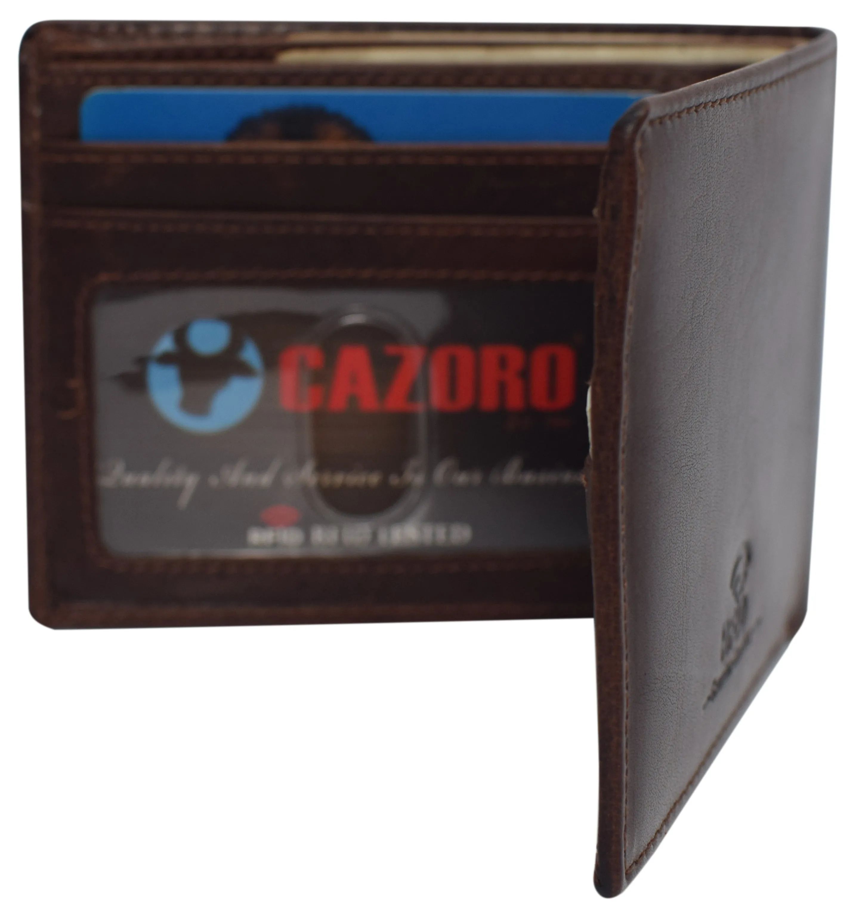 Slim Leather Bifold Wallets For Men - Minimalist Mens Wallet RFID Blocking Card Holder With ID Window Gifts For Men