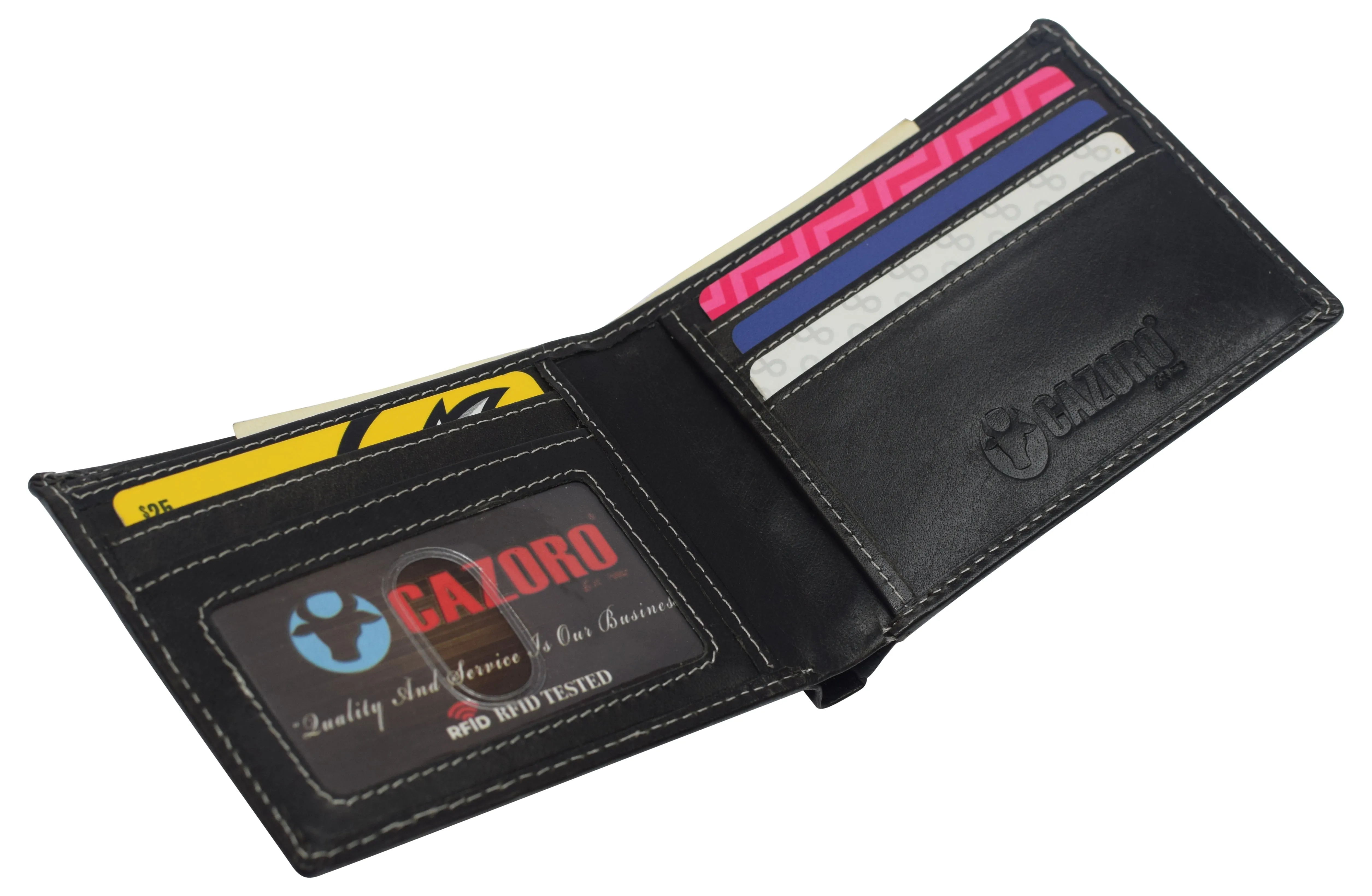 Slim Leather Bifold Wallets For Men - Minimalist Mens Wallet RFID Blocking Card Holder With ID Window Gifts For Men