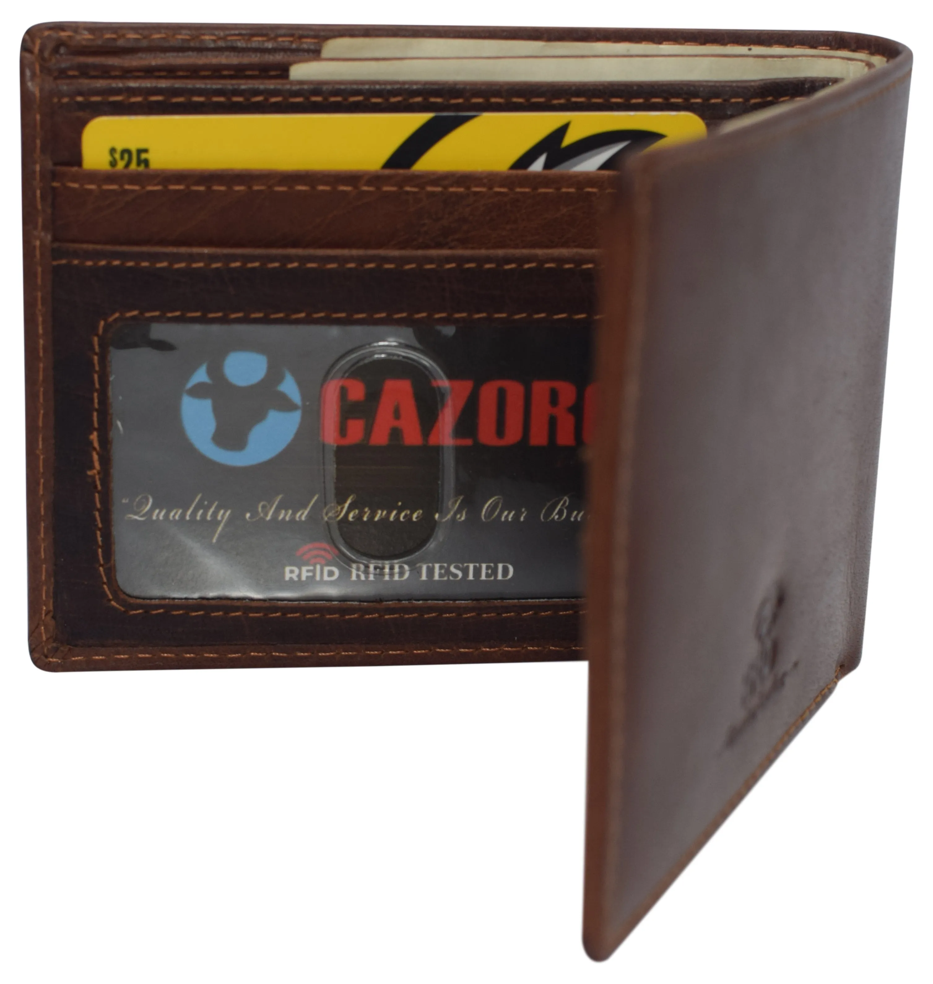 Slim Leather Bifold Wallets For Men - Minimalist Mens Wallet RFID Blocking Card Holder With ID Window Gifts For Men