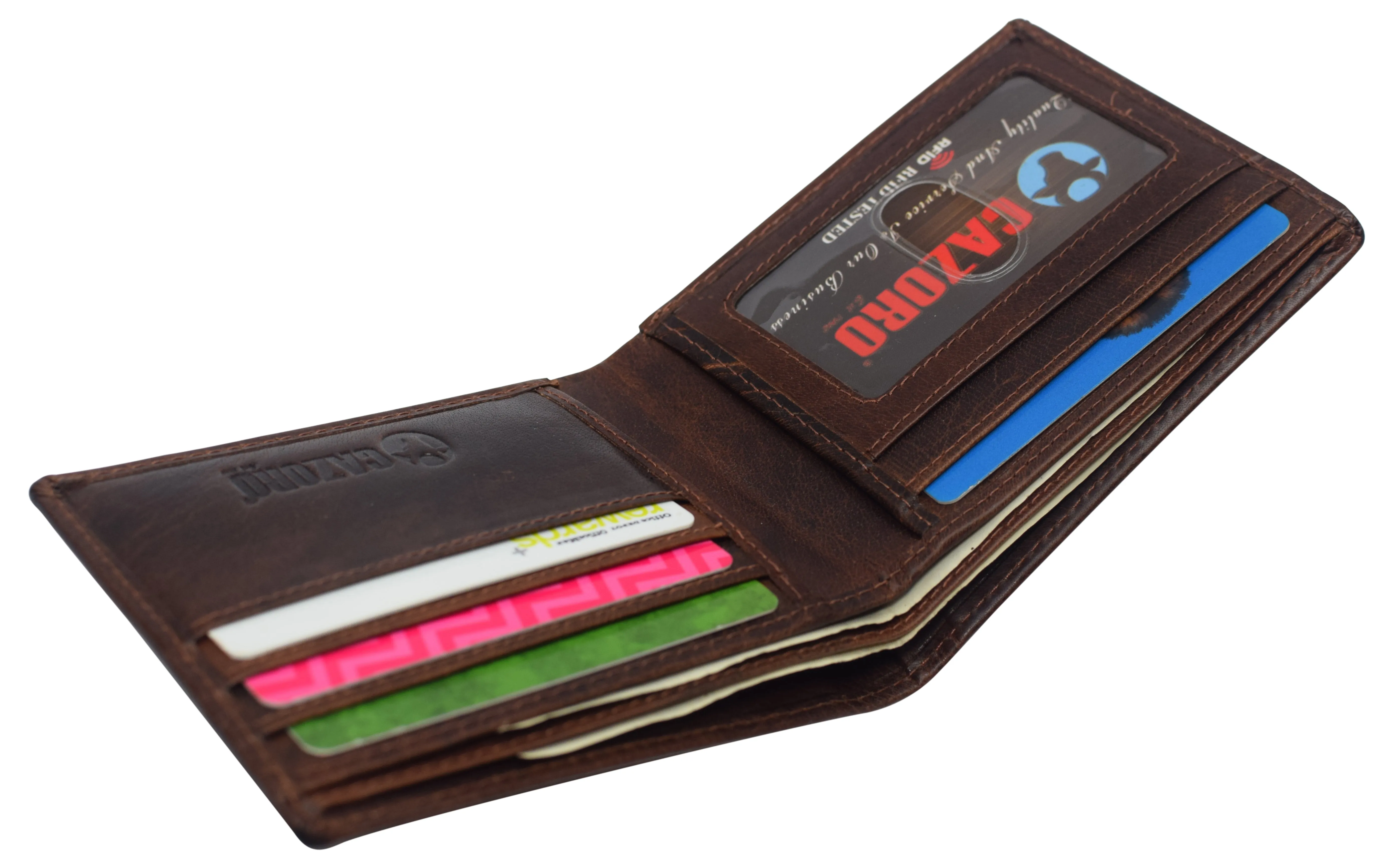 Slim Leather Bifold Wallets For Men - Minimalist Mens Wallet RFID Blocking Card Holder With ID Window Gifts For Men