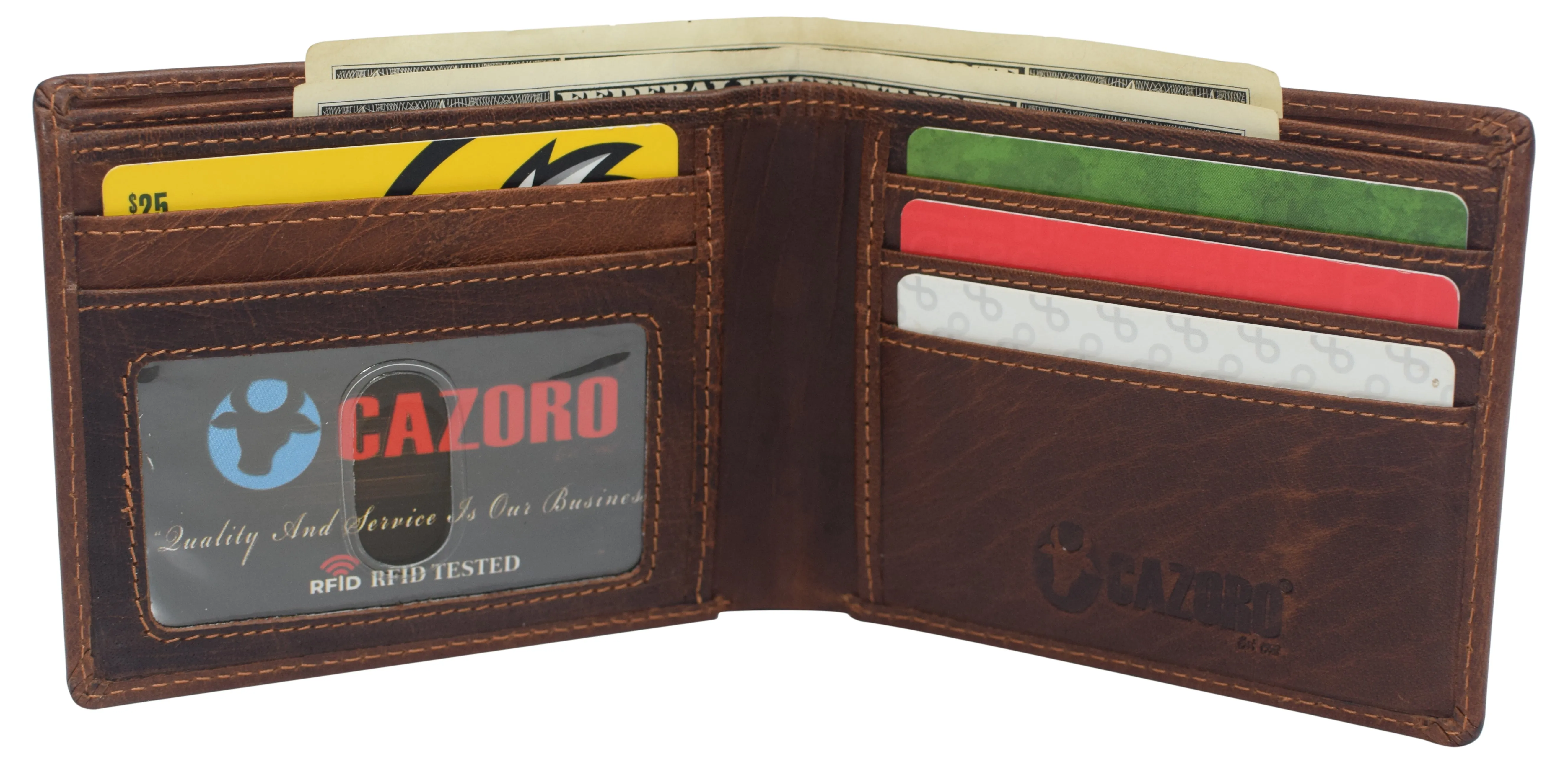 Slim Leather Bifold Wallets For Men - Minimalist Mens Wallet RFID Blocking Card Holder With ID Window Gifts For Men