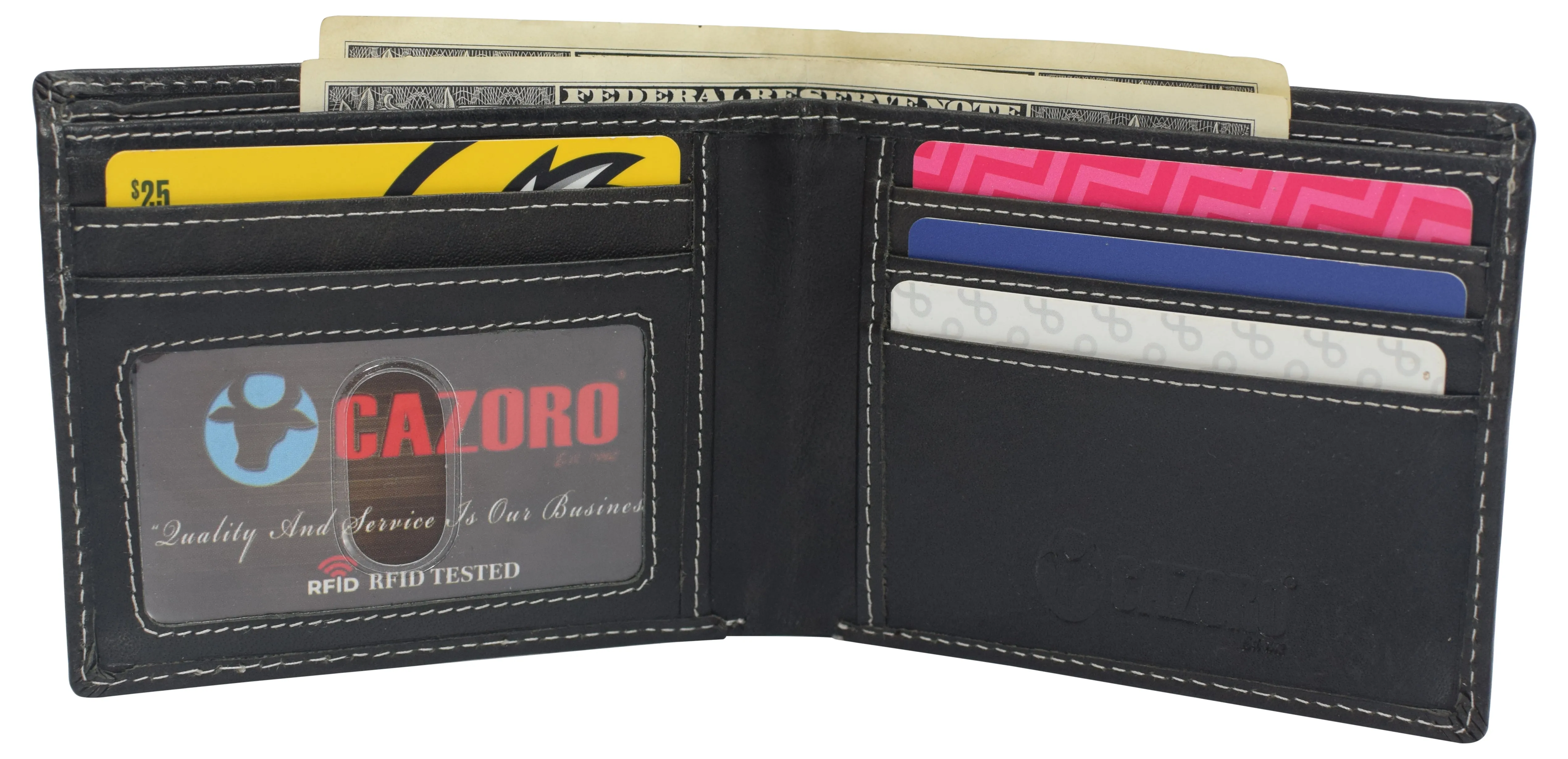 Slim Leather Bifold Wallets For Men - Minimalist Mens Wallet RFID Blocking Card Holder With ID Window Gifts For Men
