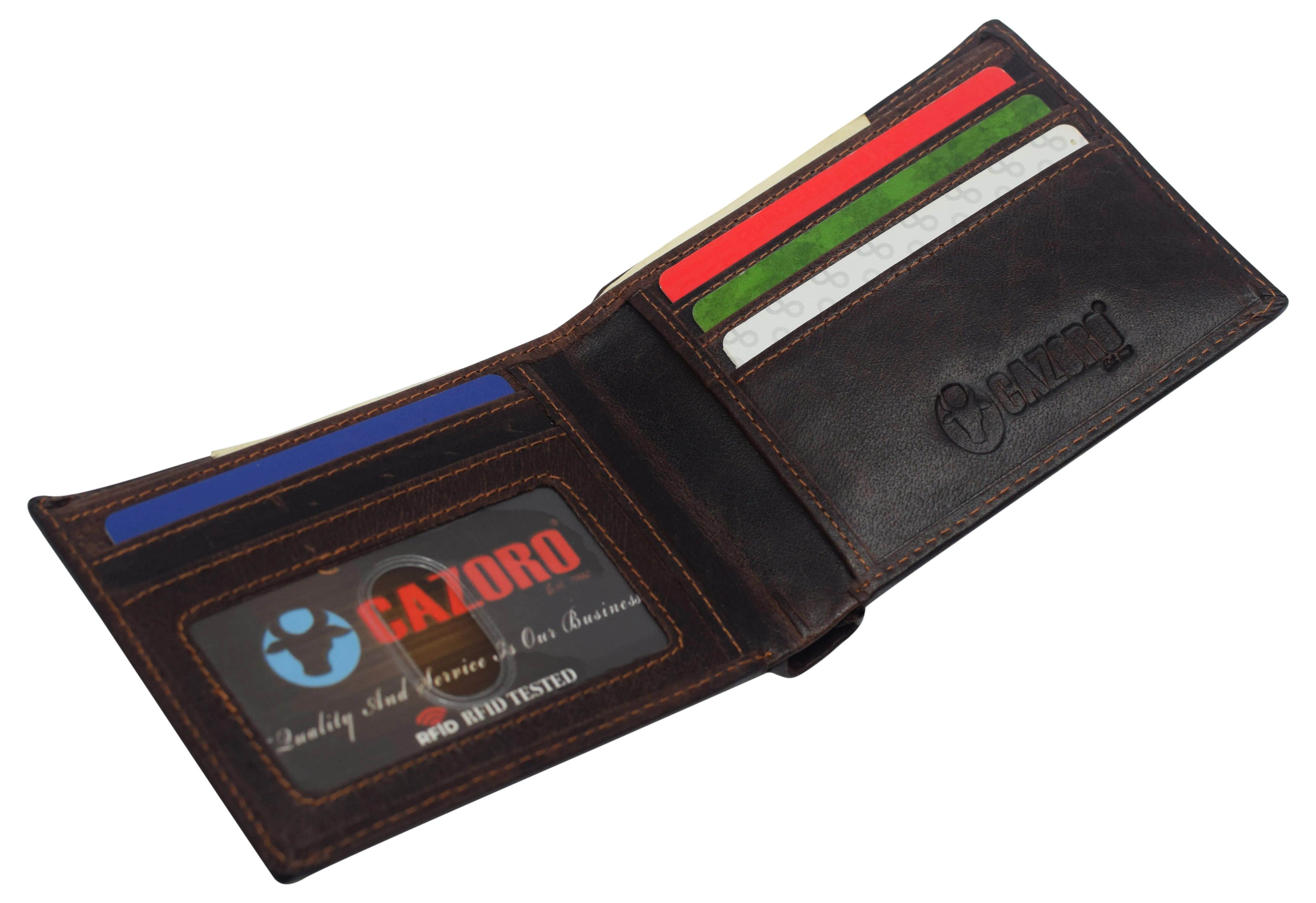 Slim Leather Bifold Wallets For Men - Minimalist Mens Wallet RFID Blocking Card Holder With ID Window Gifts For Men