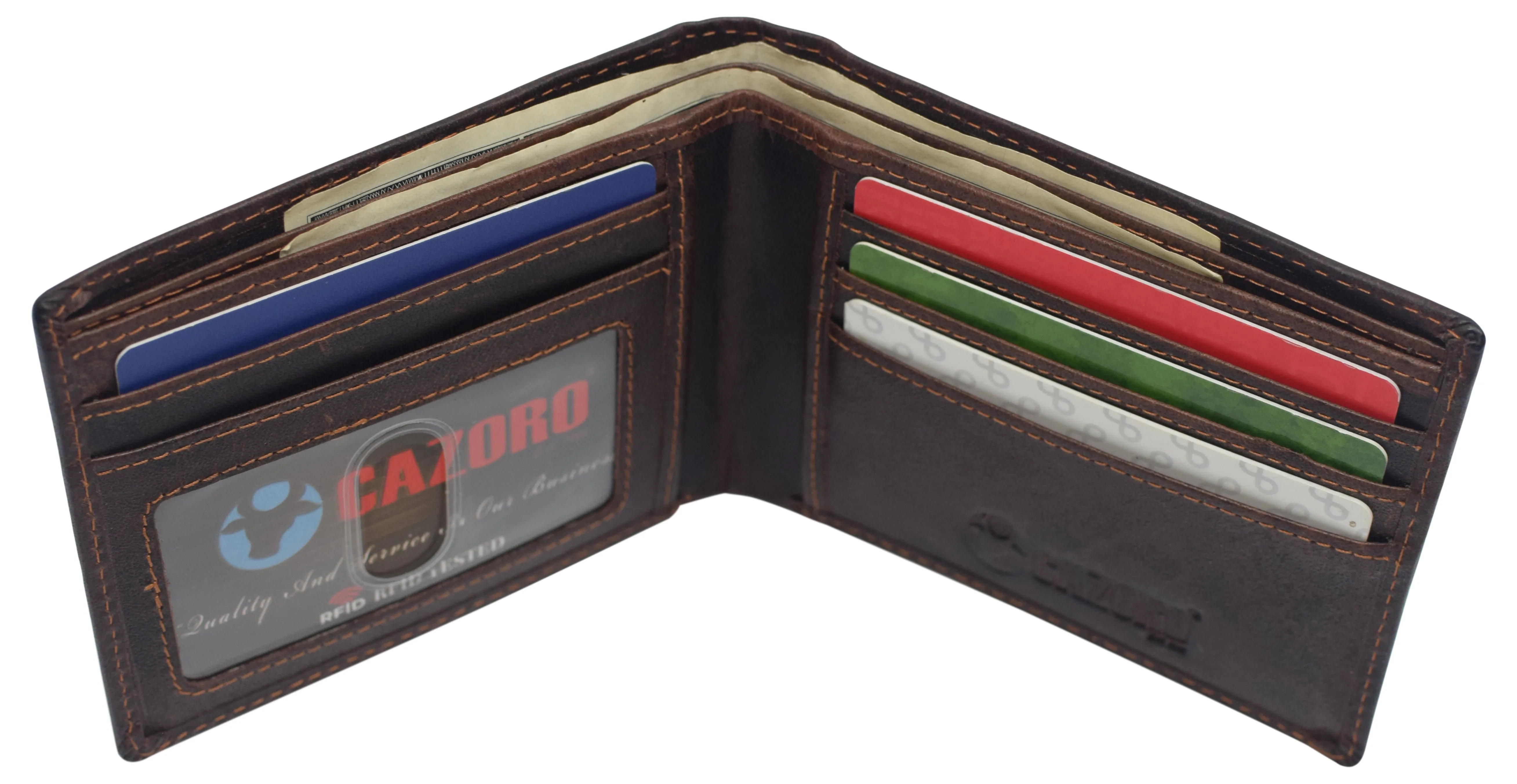 Slim Leather Bifold Wallets For Men - Minimalist Mens Wallet RFID Blocking Card Holder With ID Window Gifts For Men