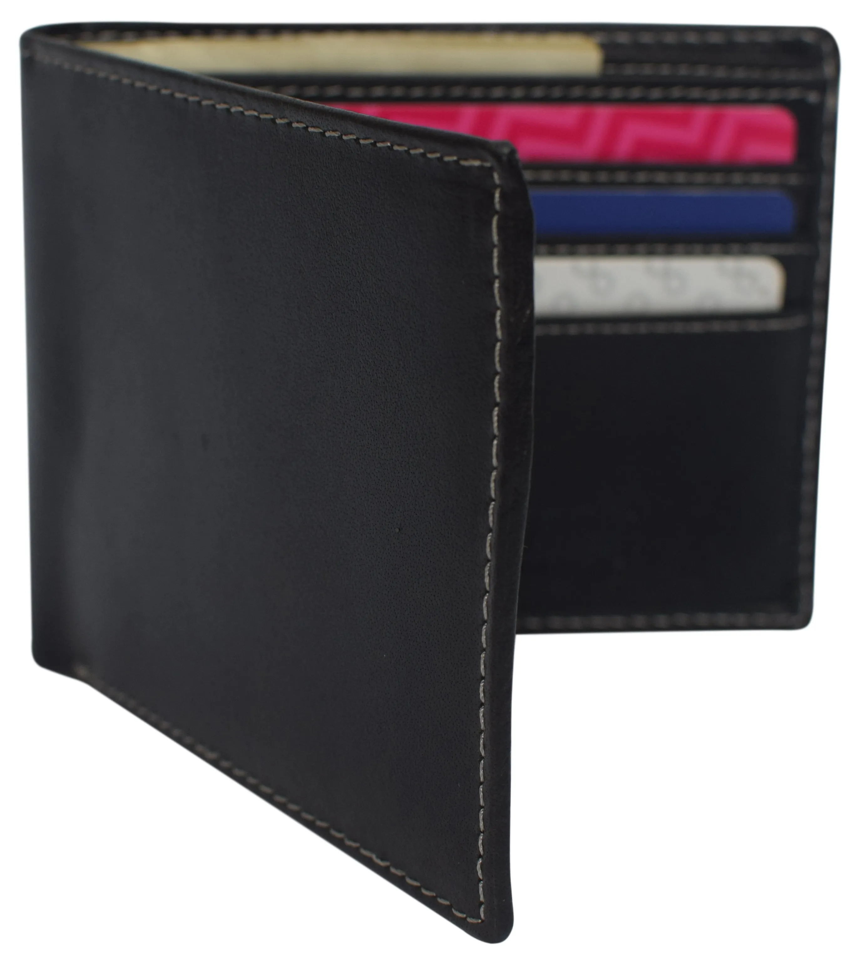 Slim Leather Bifold Wallets For Men - Minimalist Mens Wallet RFID Blocking Card Holder With ID Window Gifts For Men