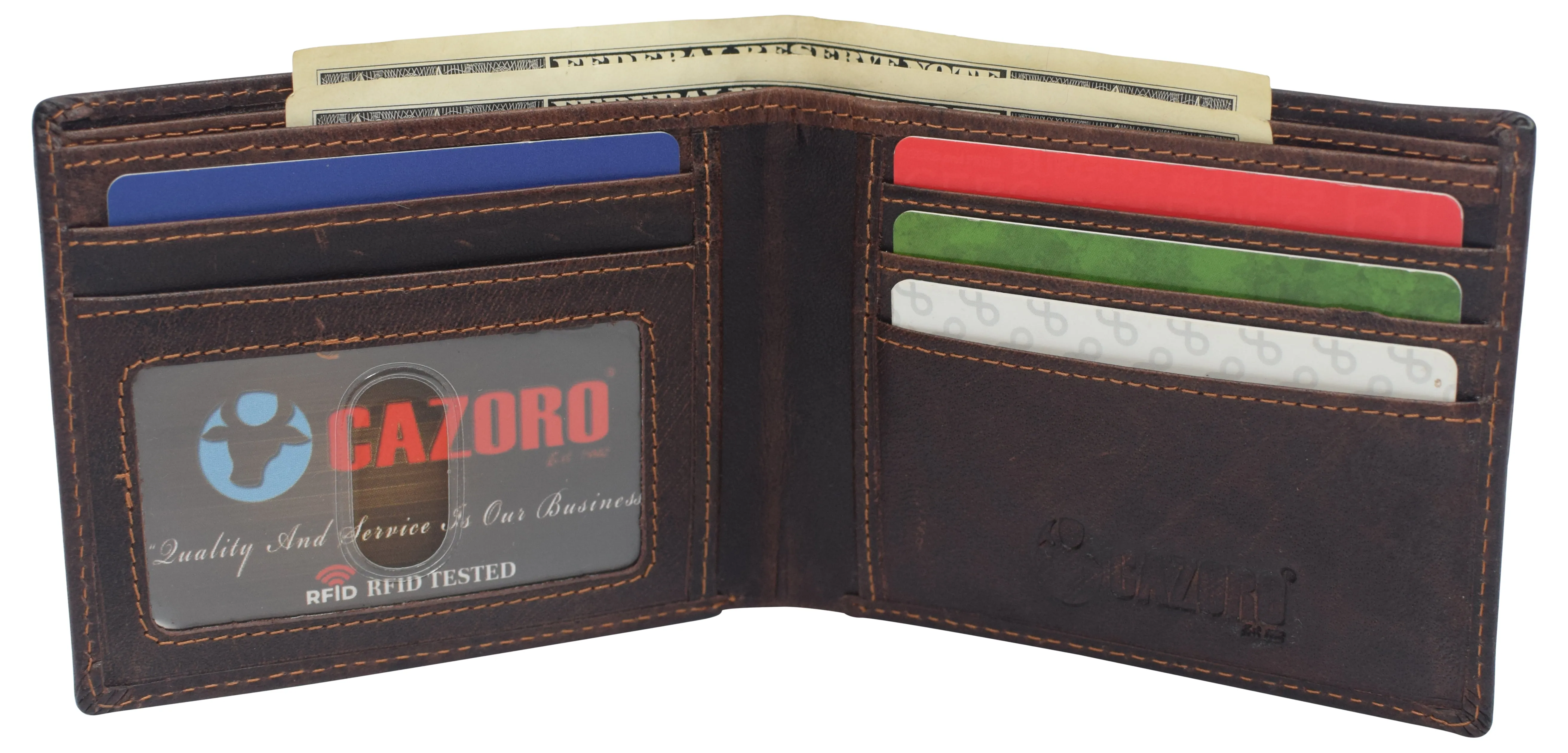 Slim Leather Bifold Wallets For Men - Minimalist Mens Wallet RFID Blocking Card Holder With ID Window Gifts For Men