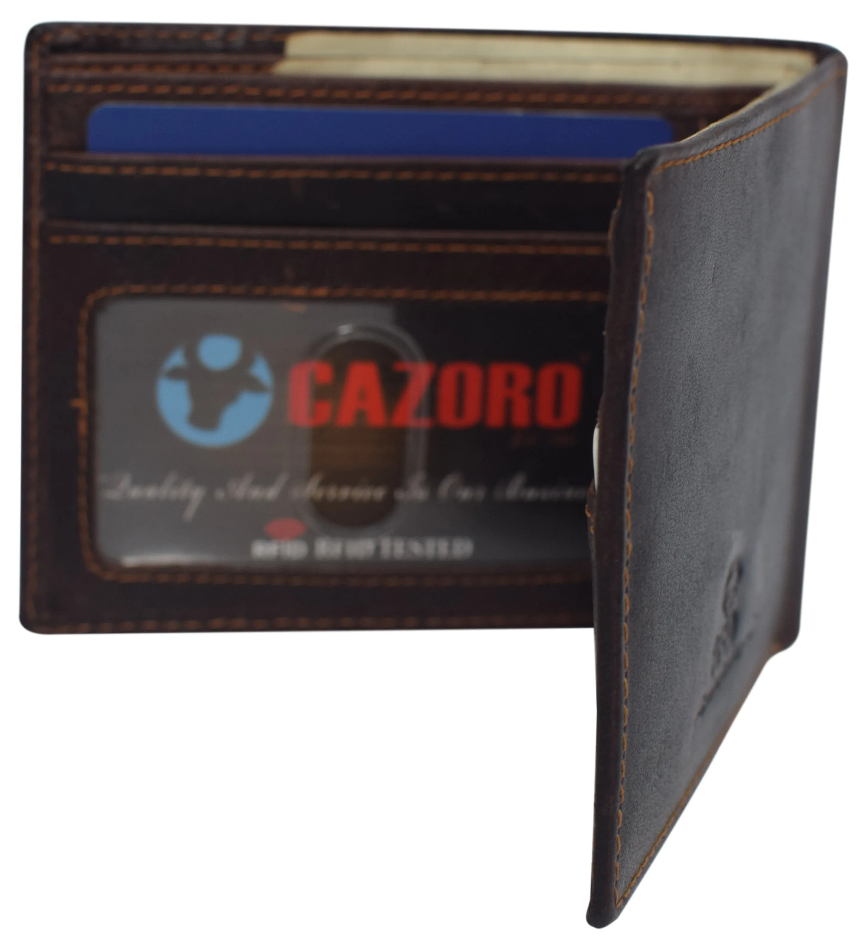 Slim Leather Bifold Wallets For Men - Minimalist Mens Wallet RFID Blocking Card Holder With ID Window Gifts For Men