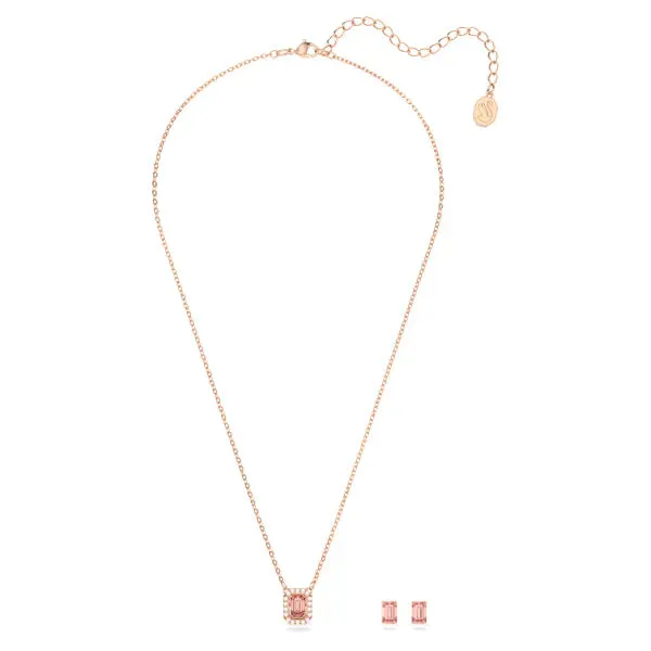 Swrovski Millenia set, Octagon cut Swarovski Zirconia, Pink, Rose-gold tone plated 5620548