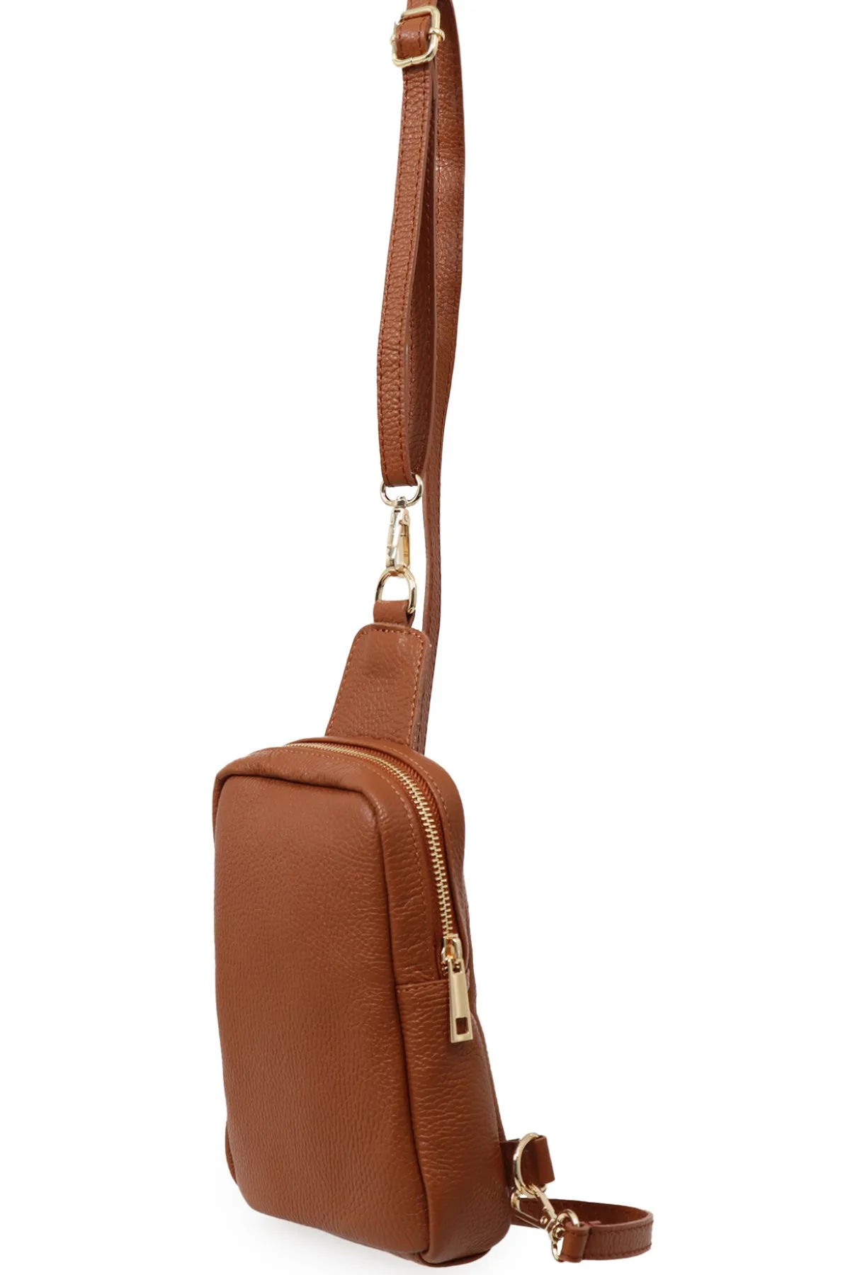Tara - Italian Leather Sling Bag - Tan, Pebbled