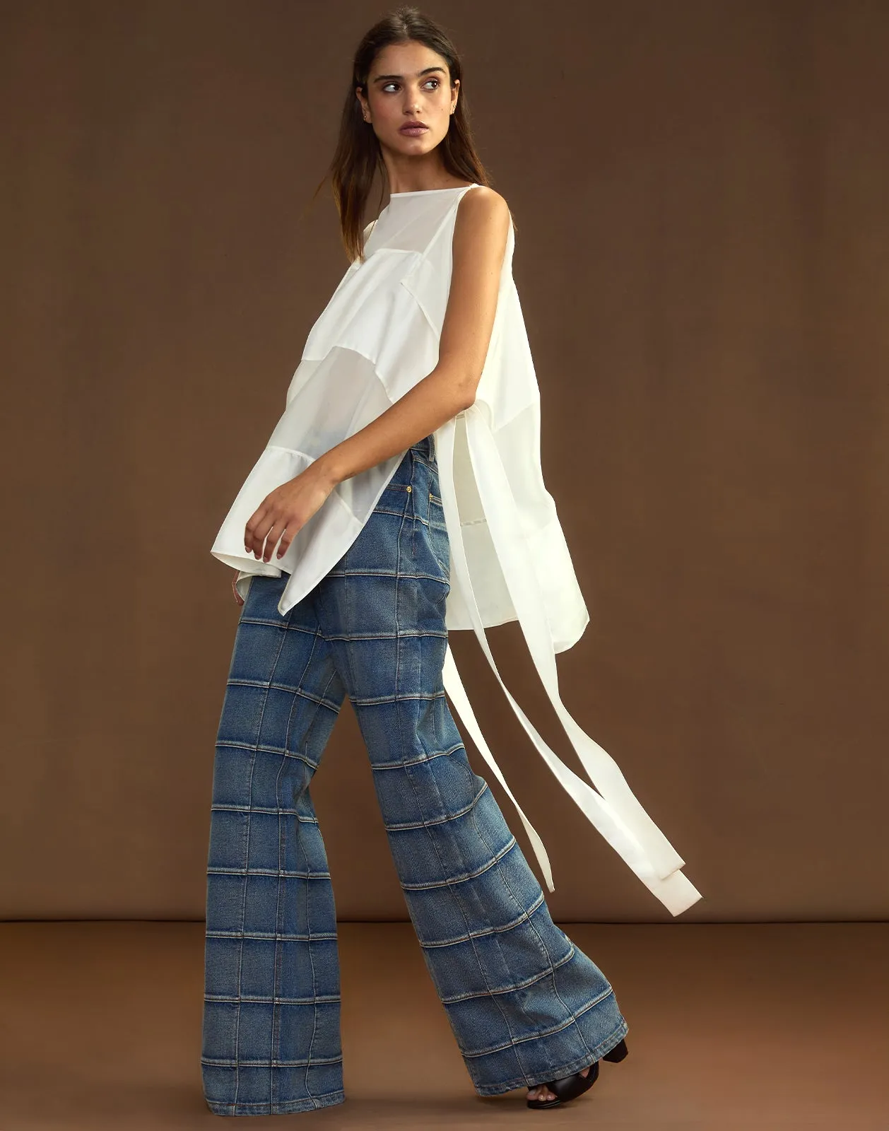 Windowpane Wide-Leg Jeans