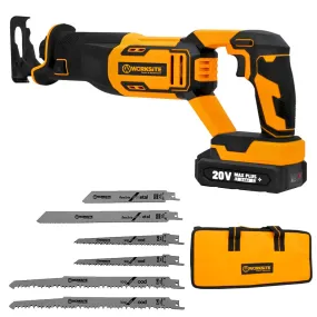 Worksite Cordless Reciprocating  Saw Comes with two types of  Blades Ideal for Metal & Wood cutting.  20V Battery brushless motor helps to provide 2.5X more runtime to get the job done - CRS334